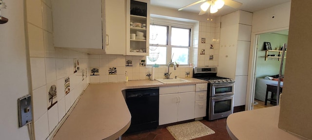 2601 Henry Hudson Pkwy Unit 5E, Bronx, NY 10463 - kitchen featuring range with two ovens, black dishwasher, a sink, light countertops, and backsplash