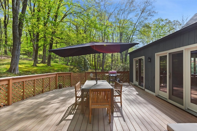 deck with outdoor dining area
