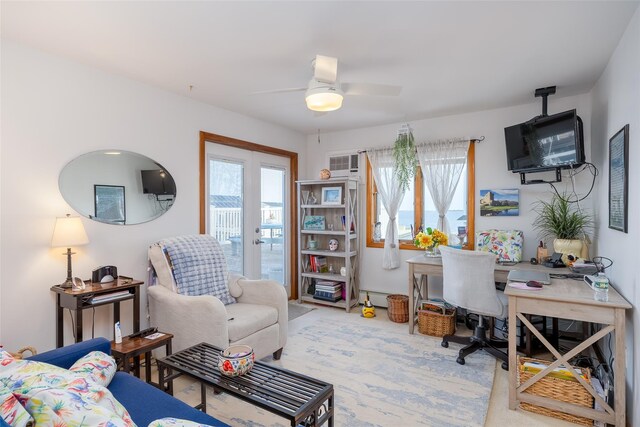 159 Araca Rd, Babylon, NY 11702 - carpeted office with plenty of natural light, a ceiling fan, and a baseboard radiator