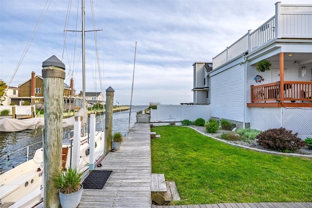 159 Araca Rd, Babylon, NY 11702 - dock with a water view, a yard, and a balcony