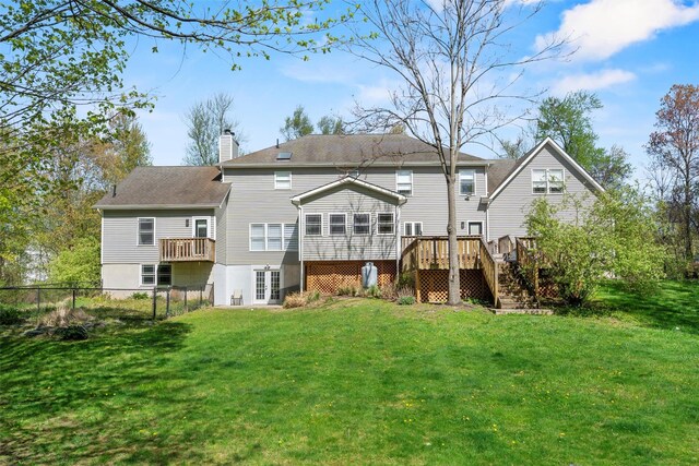 10-12 Damian Ct, Chester, NY 10918 - back of house with a deck, french doors, a chimney, and stairway