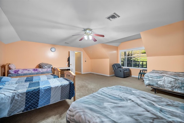 10-12 Damian Ct, Chester, NY 10918 - bedroom featuring vaulted ceiling, carpet, baseboards, and a ceiling fan