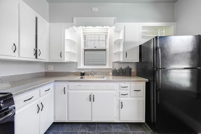 3399 Ely Ave, Bronx, NY 10469 - kitchen with freestanding refrigerator, electric range, open shelves, and a sink