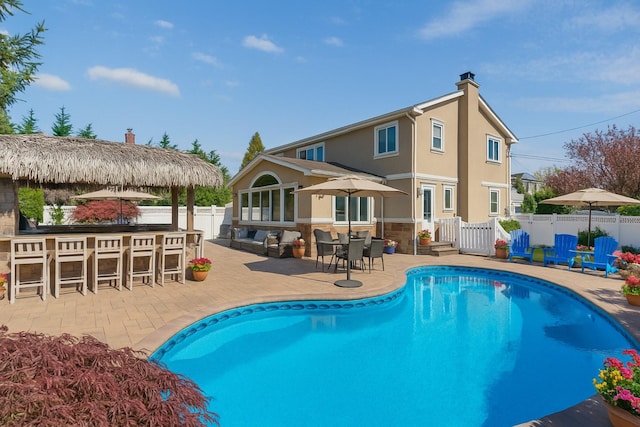 2035 Sans Ave, Merrick, NY 11566 - view of pool featuring a fenced in pool, a patio area, fence, and outdoor dry bar