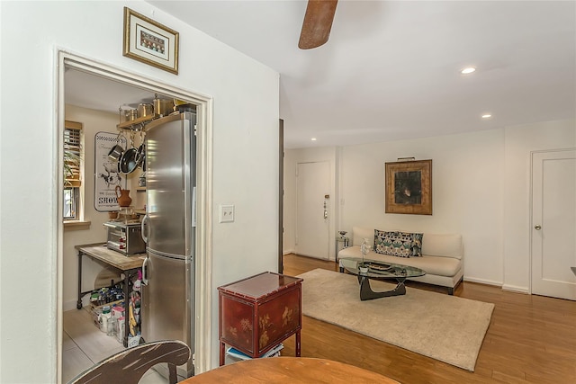 36-07 171st St Unit 36, Flushing, NY 11358 - living room featuring a ceiling fan, recessed lighting, and wood finished floors