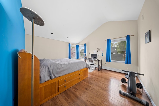 19 Donald St, East Williston, NY 11596 - bedroom with vaulted ceiling, wood finished floors, and a baseboard heating unit