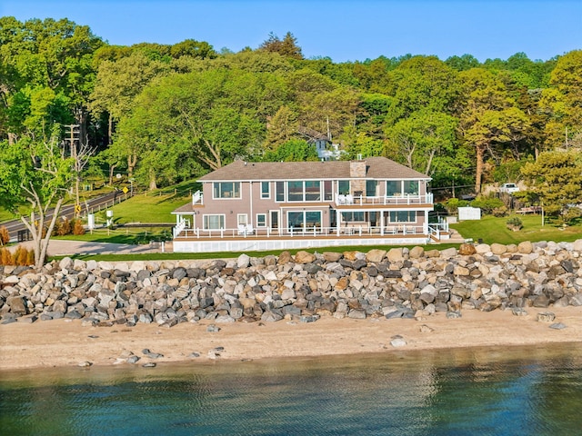 516 Asharoken Ave, Northport, NY 11768 - view from above of property featuring a forest and a nearby body of water