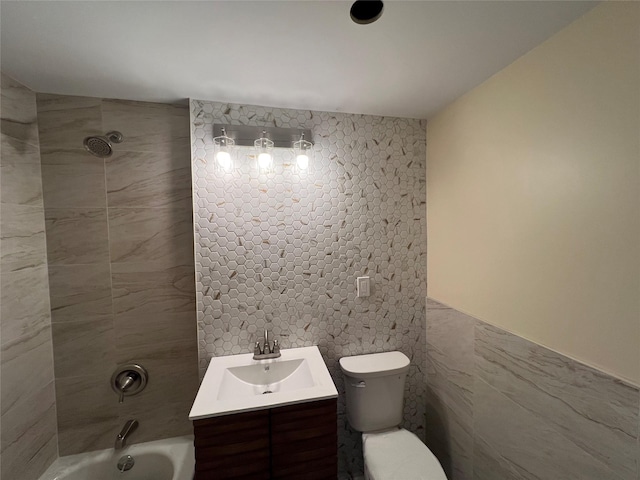 776 Brook Ave Unit 33C, Bronx, NY 10451 - bathroom with toilet, tile walls, vanity, and shower / bath combination