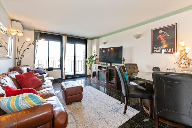 25-40 Shore Blvd Unit 6M, Astoria, NY 11102 - living area with a wall unit AC and granite finish floor