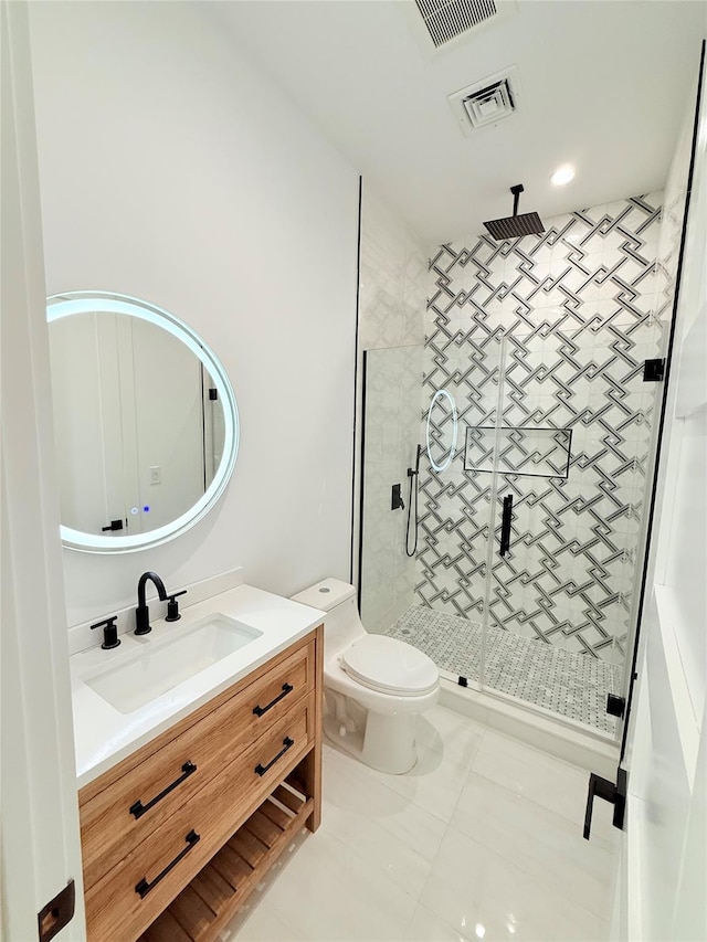 412 Mill River Rd, Oyster Bay, NY 11771 - full bathroom featuring visible vents, a stall shower, toilet, and vanity