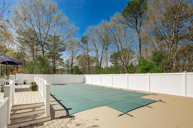 81 Lakeside Ln, Westhampton, NY 11977 - view of pool featuring a fenced in pool, a wooden deck, and fence