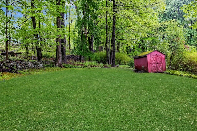view of yard with a shed and an outdoor structure
