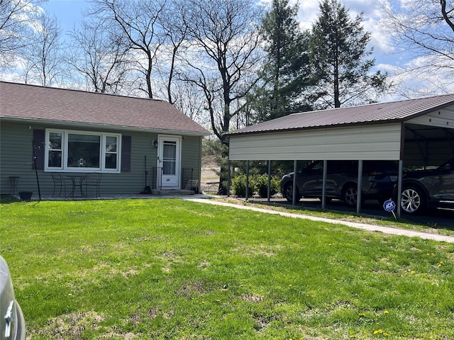 single story home featuring a front yard and a carport