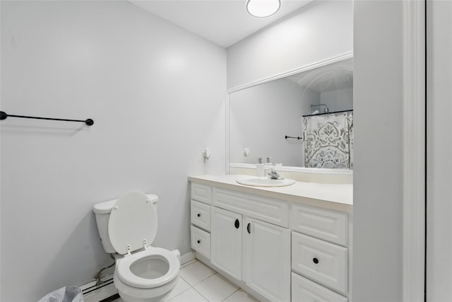 50 Darerka St, Amityville, NY 11701 - full bath featuring vanity, a baseboard heating unit, tile patterned floors, and toilet