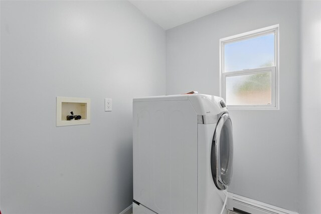 50 Darerka St, Amityville, NY 11701 - washroom featuring washer / dryer and a baseboard heating unit