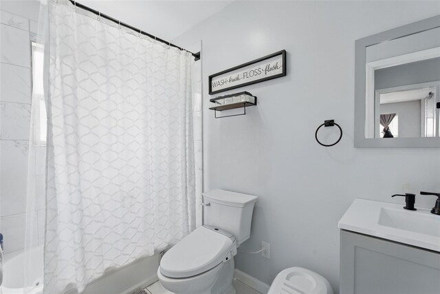 50 Darerka St, Amityville, NY 11701 - full bathroom with toilet, vanity, and shower / tub combo with curtain