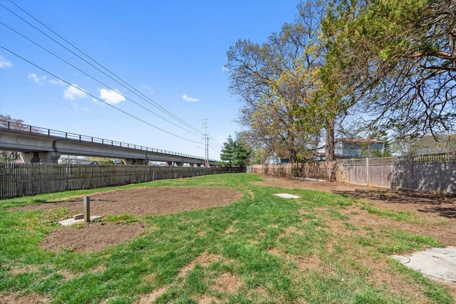 view of yard with a fenced backyard