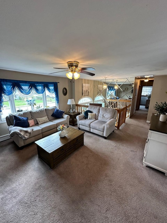 33 41st St, Islip, NY 11751 - carpeted living room featuring a ceiling fan