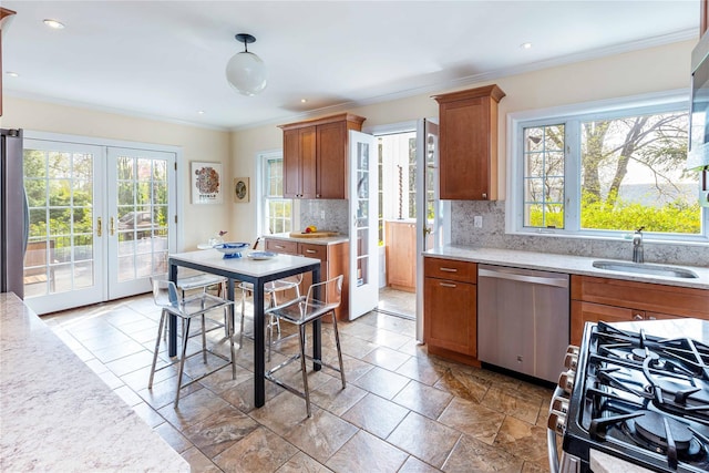 157 Alta Ave, Yonkers, NY 10705 - kitchen featuring a wealth of natural light, stainless steel appliances, french doors, and a sink