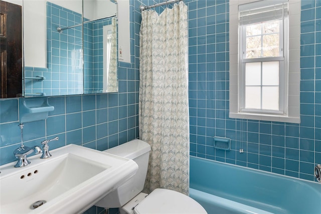 157 Alta Ave, Yonkers, NY 10705 - bathroom featuring toilet, tile walls, shower / tub combo, and a sink