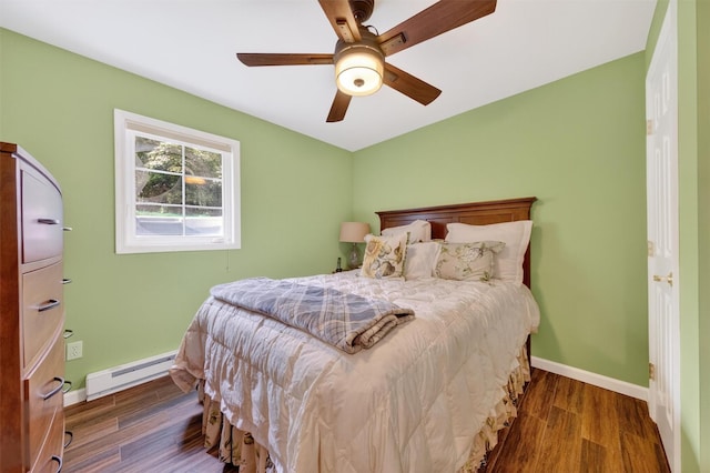 50 Roosevelt Dr, Poughquag, NY 12570 - bedroom with a baseboard radiator, wood finished floors, and a ceiling fan