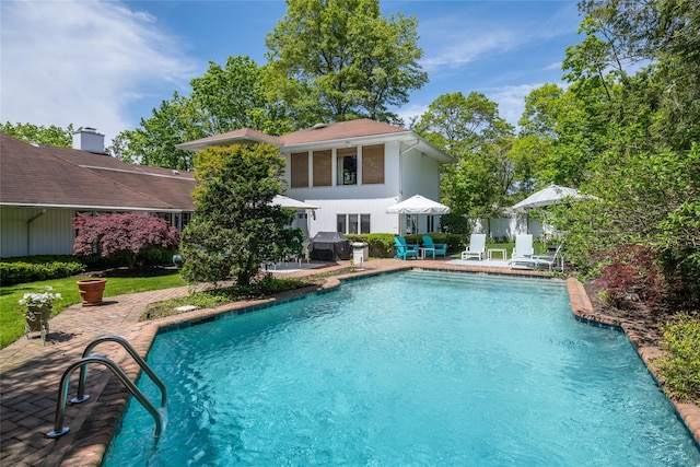 94 Schoolhouse Ln, Roslyn Heights, NY 11577 - swimming pool with a patio area and a grill