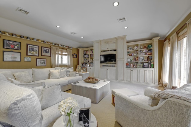 94 Schoolhouse Ln, Roslyn Heights, NY 11577 - living room featuring carpet and recessed lighting