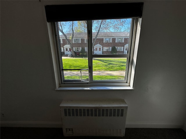 room details featuring radiator and baseboards