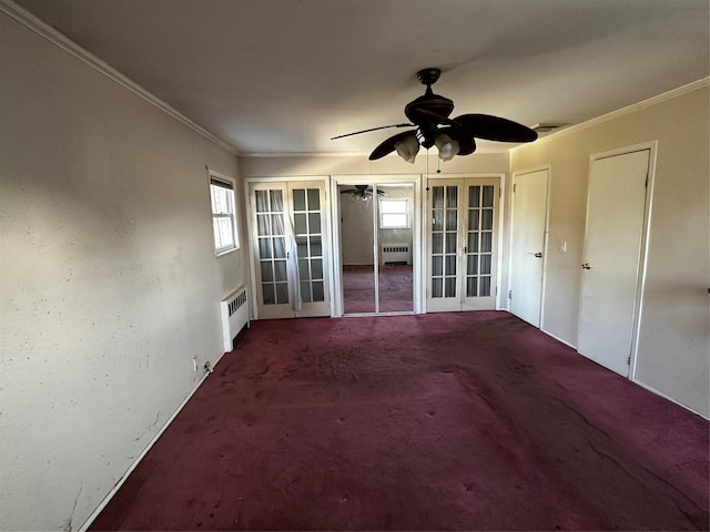 827 Eastfield Rd, Westbury, NY 11590 - interior space featuring ceiling fan, radiator heating unit, and french doors