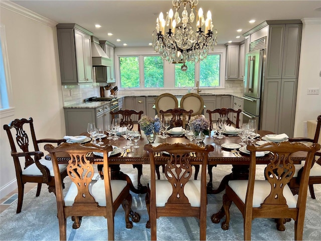 78 Schultz Hill Rd, Rhinebeck, NY 12580 - dining space with healthy amount of natural light, baseboards, a chandelier, ornamental molding, and recessed lighting