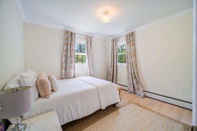 78 Schultz Hill Rd, Rhinebeck, NY 12580 - bedroom featuring light wood finished floors, a baseboard radiator, and crown molding