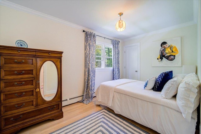78 Schultz Hill Rd, Rhinebeck, NY 12580 - bedroom with a baseboard radiator, light wood-style flooring, and ornamental molding