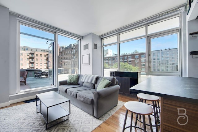 11-24 31st Ave Unit 3A, Astoria, NY 11106 - living room with wood finished floors, a wall of windows, and healthy amount of natural light