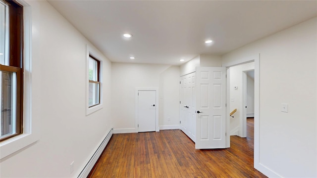 250 Cedar Hill Ave, Nyack, NY 10960 - corridor featuring recessed lighting, a baseboard heating unit, baseboards, and dark wood finished floors