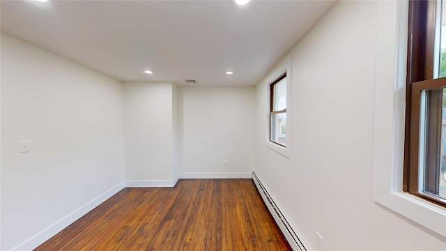 250 Cedar Hill Ave, Nyack, NY 10960 - spare room with a baseboard radiator, recessed lighting, baseboards, visible vents, and dark wood-style floors