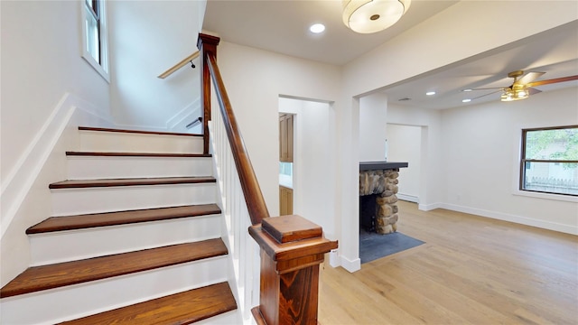 250 Cedar Hill Ave, Nyack, NY 10960 - staircase featuring recessed lighting, baseboards, a ceiling fan, and wood finished floors