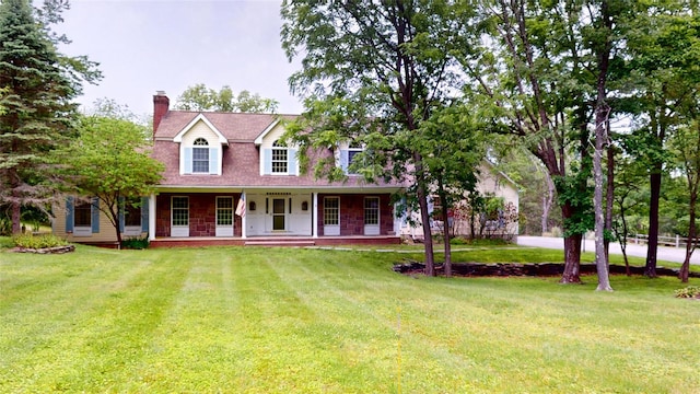 11 Hidden Meadow Rd, Warwick, NY 10990 - new england style home with a chimney, a front yard, and covered porch