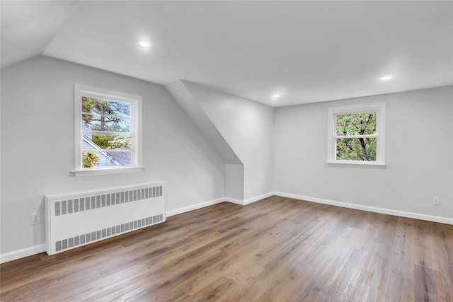 30 Inwood Rd, Glen Cove, NY 11542 - additional living space featuring vaulted ceiling, wood finished floors, a healthy amount of sunlight, and radiator heating unit