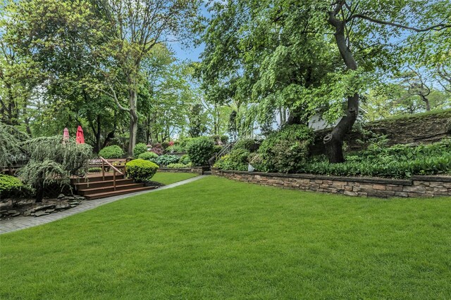 31 Elmwood Ct, Plainview, NY 11803 - view of green lawn with a deck