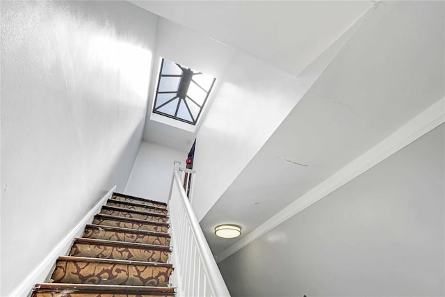stairway with a towering ceiling