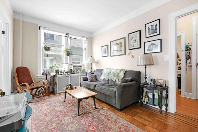 living room featuring cooling unit