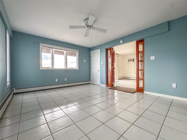 208 Block Ln, Harbor Isle, NY 11558 - spare room with a baseboard radiator, ceiling fan, light tile patterned flooring, baseboard heating, and baseboards