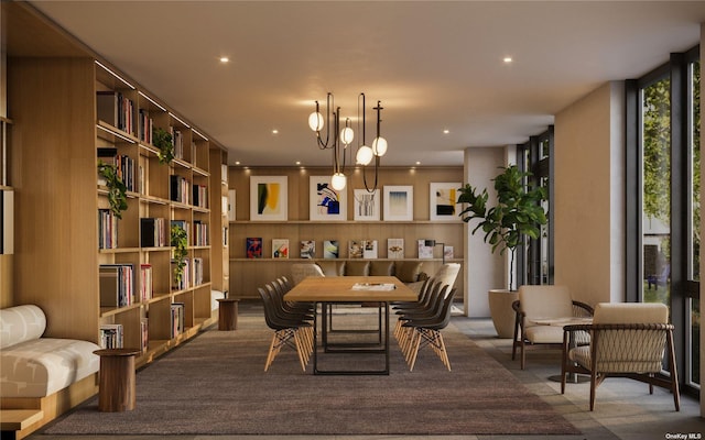 dining space featuring recessed lighting and floor to ceiling windows