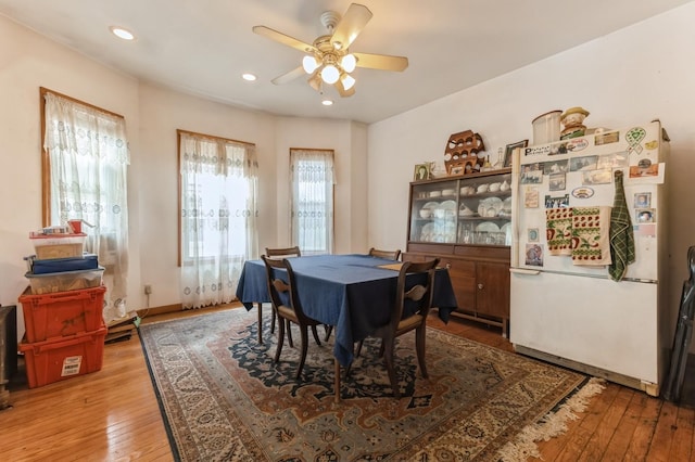 84-52 123rd St, Kew Gardens, NY 11415 - dining room featuring a ceiling fan, light wood finished floors, and recessed lighting