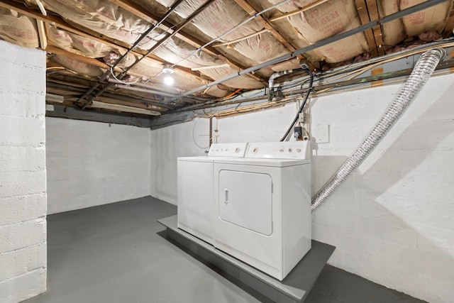 unfinished below grade area featuring washer and clothes dryer