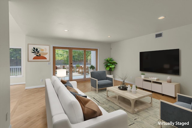 2 Heiko Ct, Northport, NY 11768 - living room with french doors, light wood-type flooring, recessed lighting, and baseboards