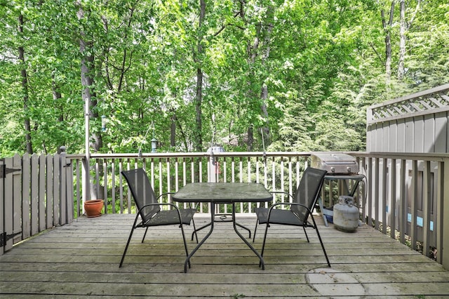 wooden terrace with area for grilling