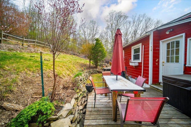 wooden deck with outdoor dining area