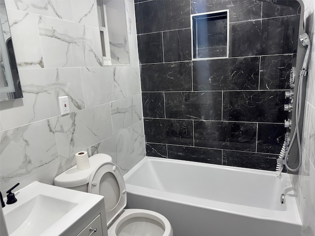 188-51 120th Rd, Saint Albans, NY 11412 - full bathroom featuring toilet, tile walls, washtub / shower combination, and vanity