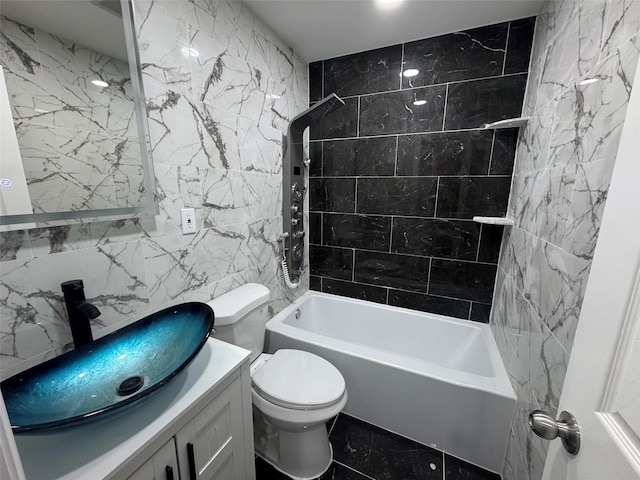 188-51 120th Rd, Saint Albans, NY 11412 - full bath featuring tile walls, vanity, shower / bathtub combination, and toilet